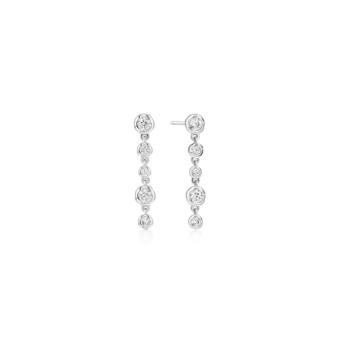Silver Molten Cascade Bezel-Set Drop Stud Earrings