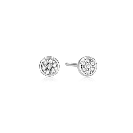 Silver Small Pav¨¦ Disc Stud Earrings