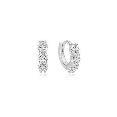 Silver Trio Sparkle Huggie Hoop Earrings