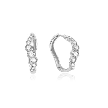 Silver Sparkling Tide Huggie Hoop Earrings