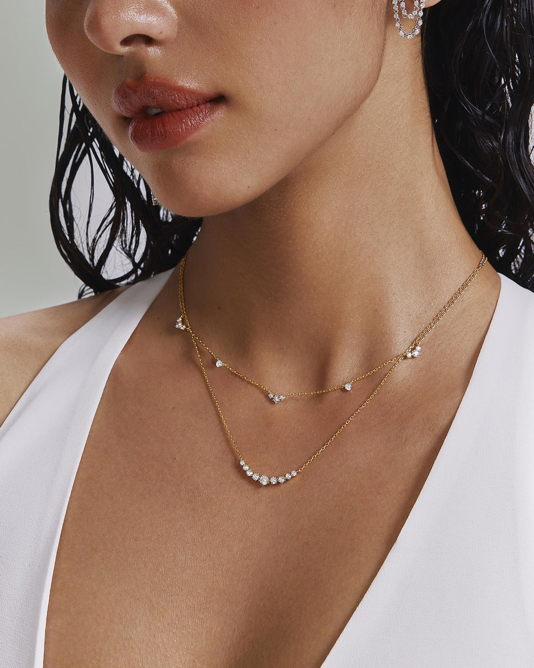 Gold Graduated Pavé Arc Necklace
