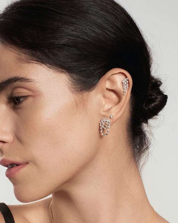 Silver Triple Fringe Stud Earrings