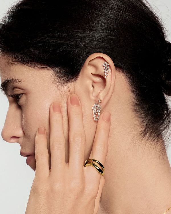 Silver Five-Prong Sparkle Barbell Earring