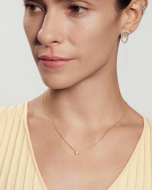 Gold Prong Set Duo Necklace