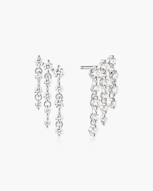 Silver Triple Fringe Stud Earrings