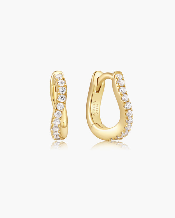 Gold Slim Pavé Wave Huggie Hoop Earrings