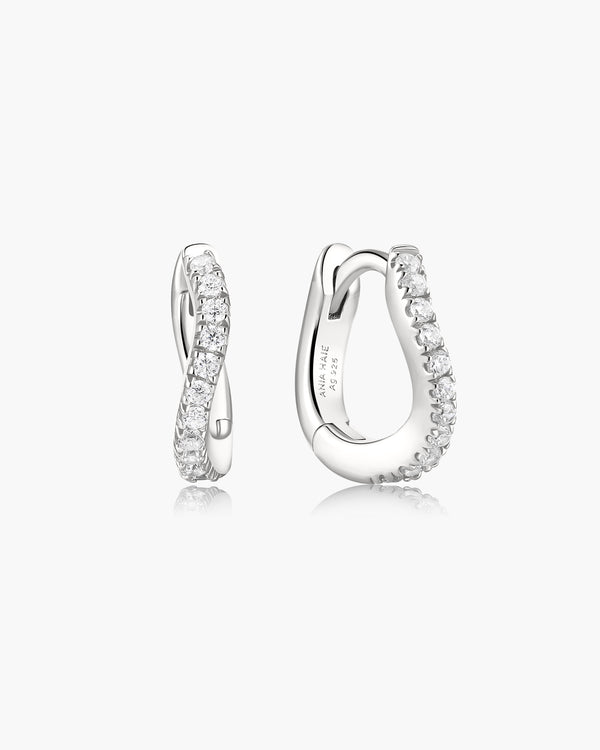 Silver Slim Pavé Wave Huggie Hoop Earrings