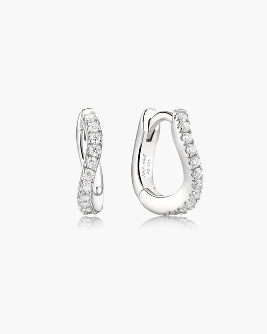 Silver Slim Pavé Wave Huggie Hoop Earrings