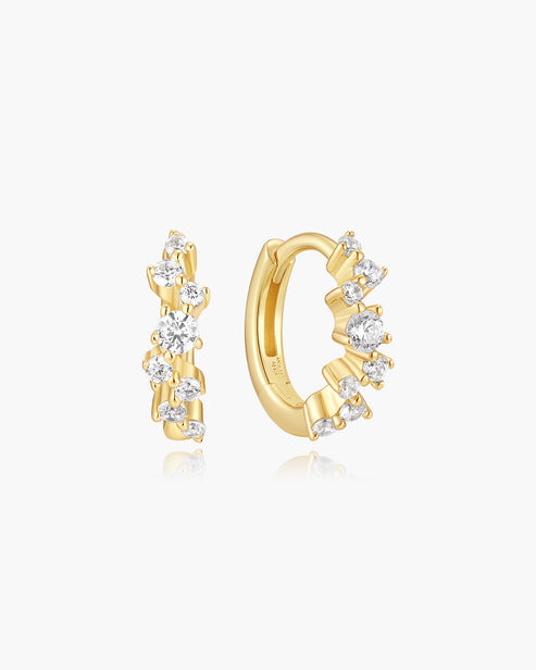 Gold Zig-Zag Pavé Huggie Hoop Earrings