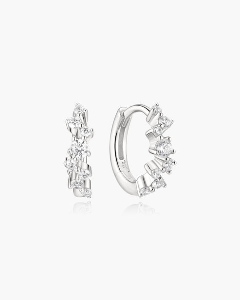 Silver Zig-Zag Pavé Huggie Hoop Earrings