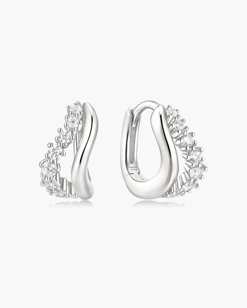Silver Duet Wave Huggie Hoop Earrings