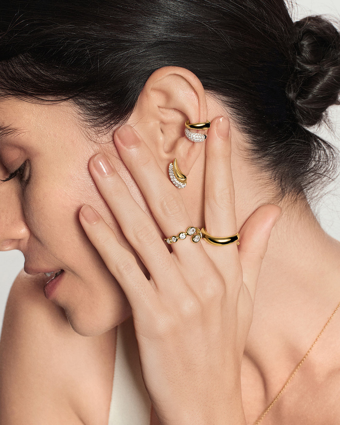 Gold Pavé Wave Huggie Hoop Earrings