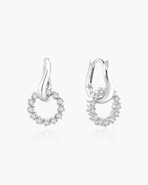 Silver Pavé Interlocked Huggie Hoop Earrings