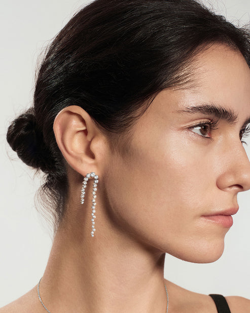 Silver Sparkling Zig-Zag Drop Stud Earrings