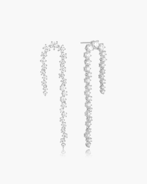 Silver Sparkling Zig-Zag Drop Stud Earrings