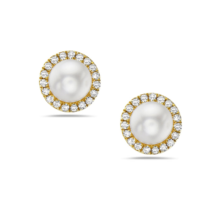 14 Karat Yellow Gold Pearl Stud Earrings