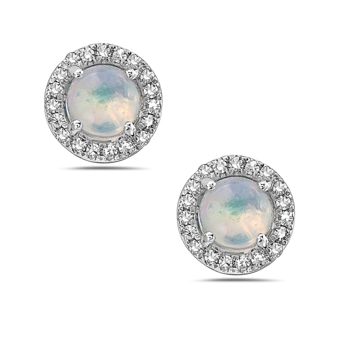 14 Karat White Gold Opal Stud Earrings