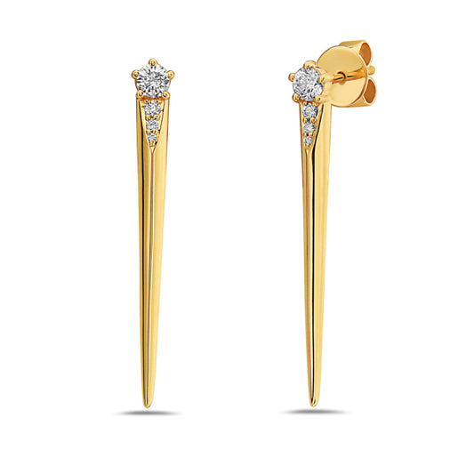 14 Karat Yellow Gold Diamond Drop Spike Earrings