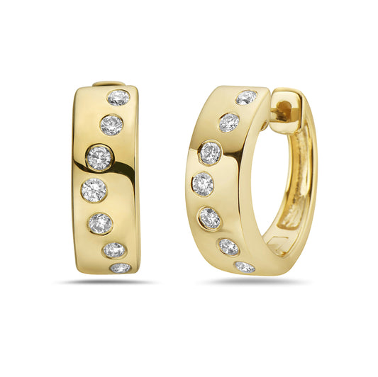 14 Karat Yellow Gold Diamond Huggie Earrings