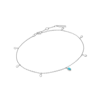 Silver Turquoise Drop Pendant Anklet