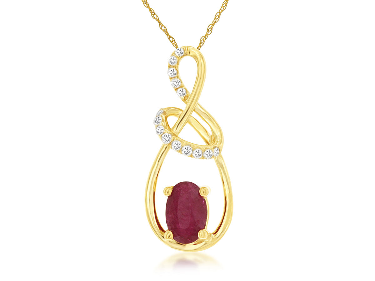 14kt Yellow Gold Ruby & Diamond Pendant Necklace