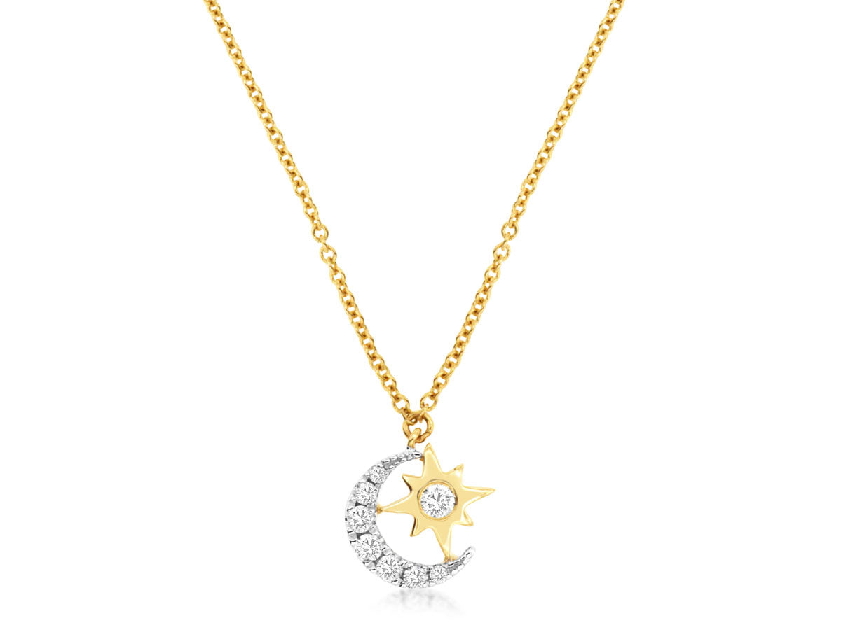 14kt Yellow Gold Moon & Star Diamond Necklace