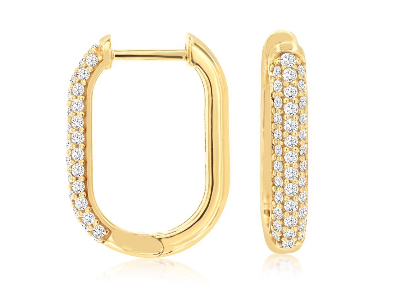 14kt Yellow Gold Diamond Oval Hoop Earrings