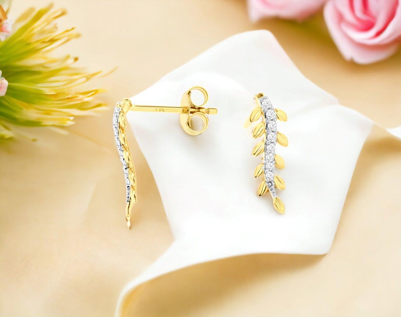 14kt Yellow Gold Diamond Vine Earrings