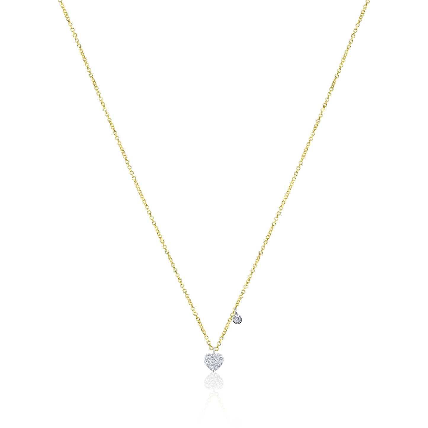 Dainty Diamond Heart and Bezel Necklace