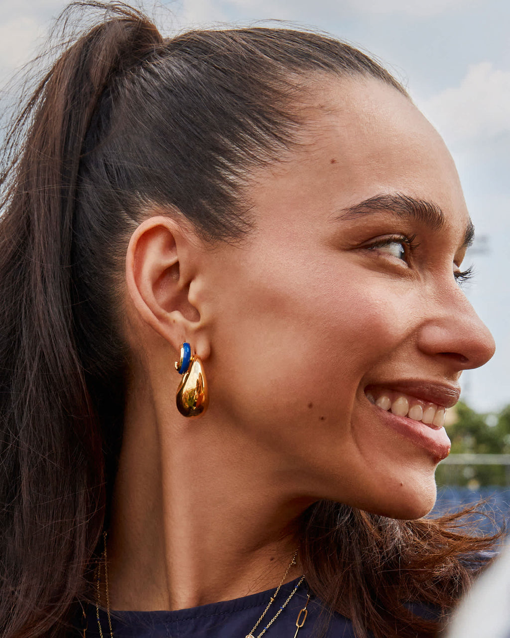 Ainsley Gold Huggie Earrings in Blue Enamel