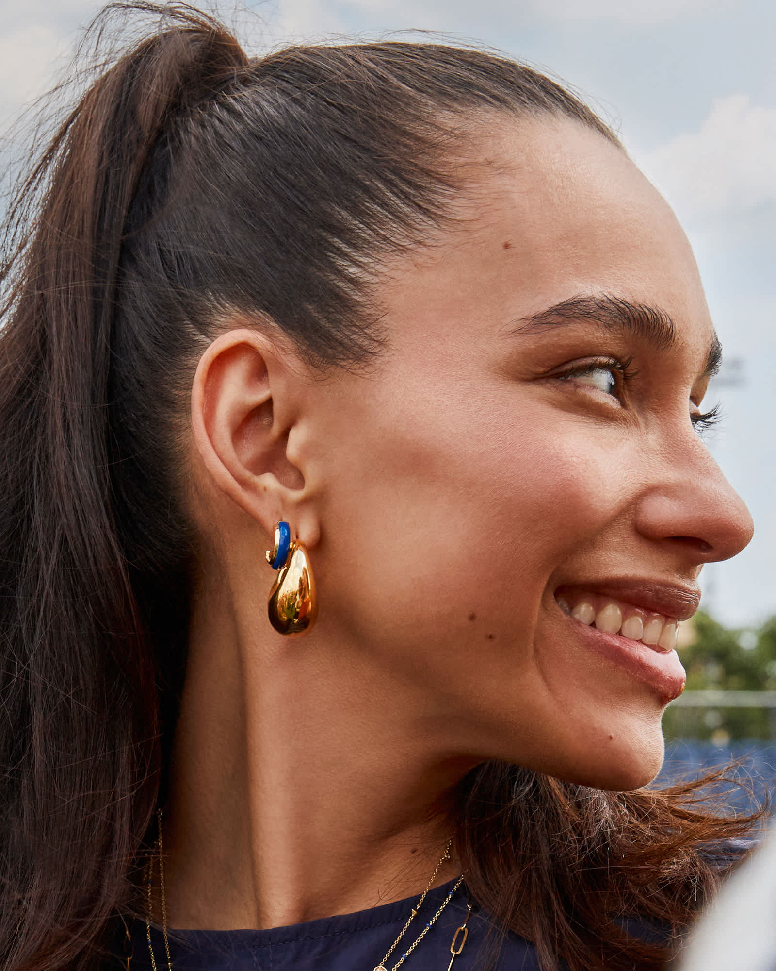 Ainsley Gold Huggie Earrings in Blue Enamel