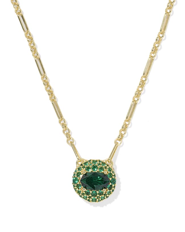 Bella Gold Short Pendant Necklace in Dark Green Crystal