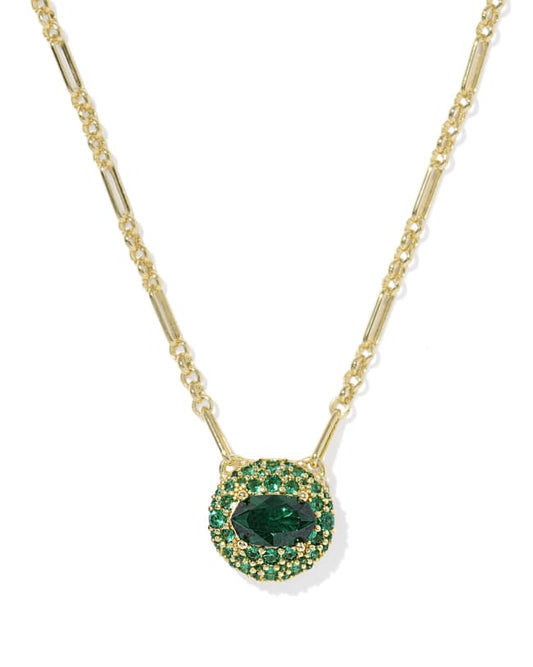 Bella Gold Short Pendant Necklace in Dark Green Crystal