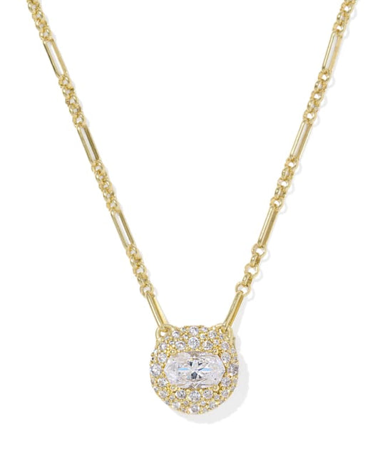 Bella Gold Short Pendant Necklace in White CZ