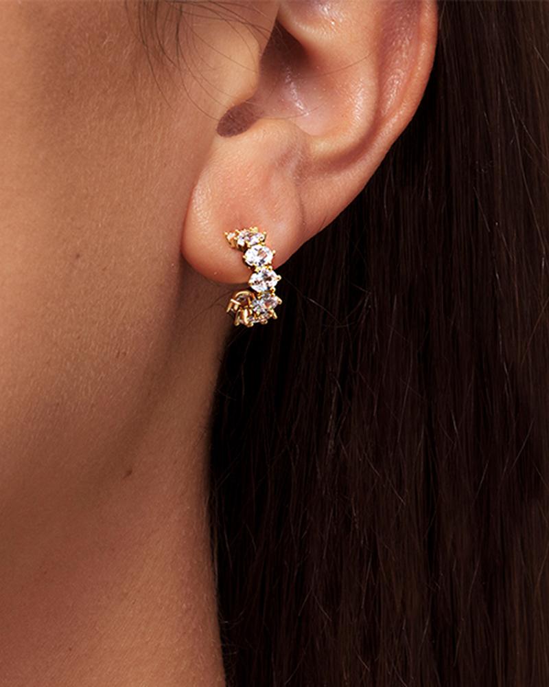 Cailin Gold Crystal Huggie Earrings in White Crystal