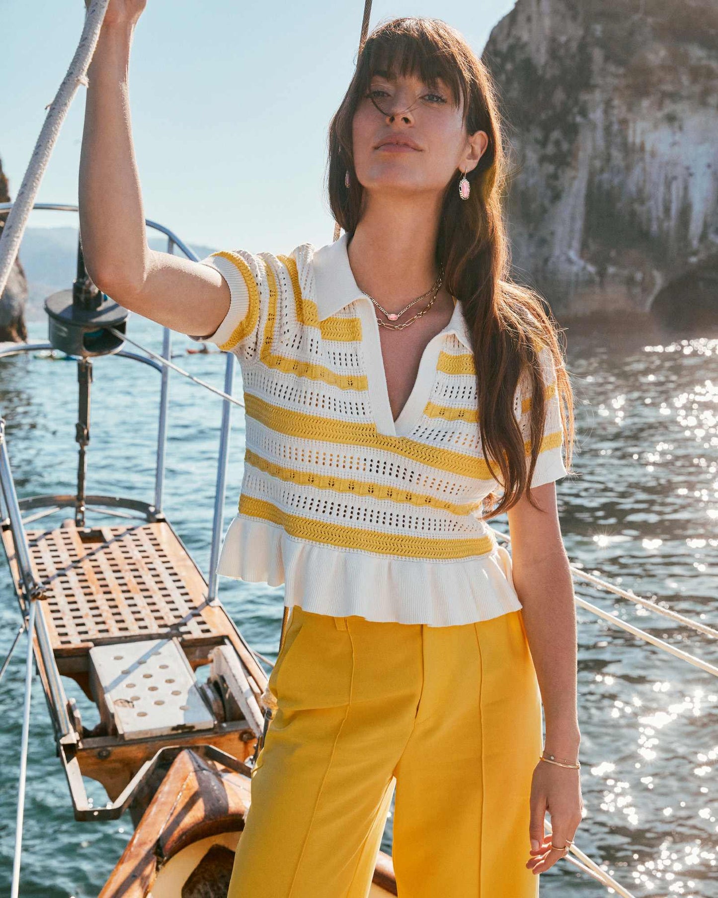 Dani Gold Figaro Frame Drop Earrings in Pink Iridescent Mother-of-Pearl