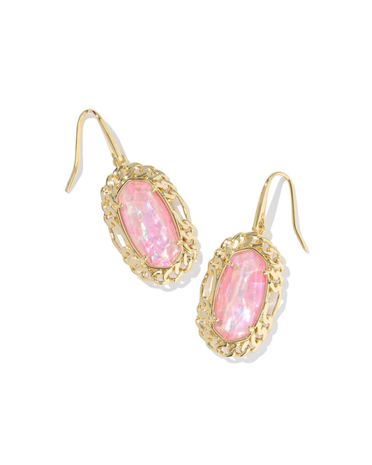 Dani Gold Figaro Frame Drop Earrings in Pink Iridescent Mother-of-Pearl
