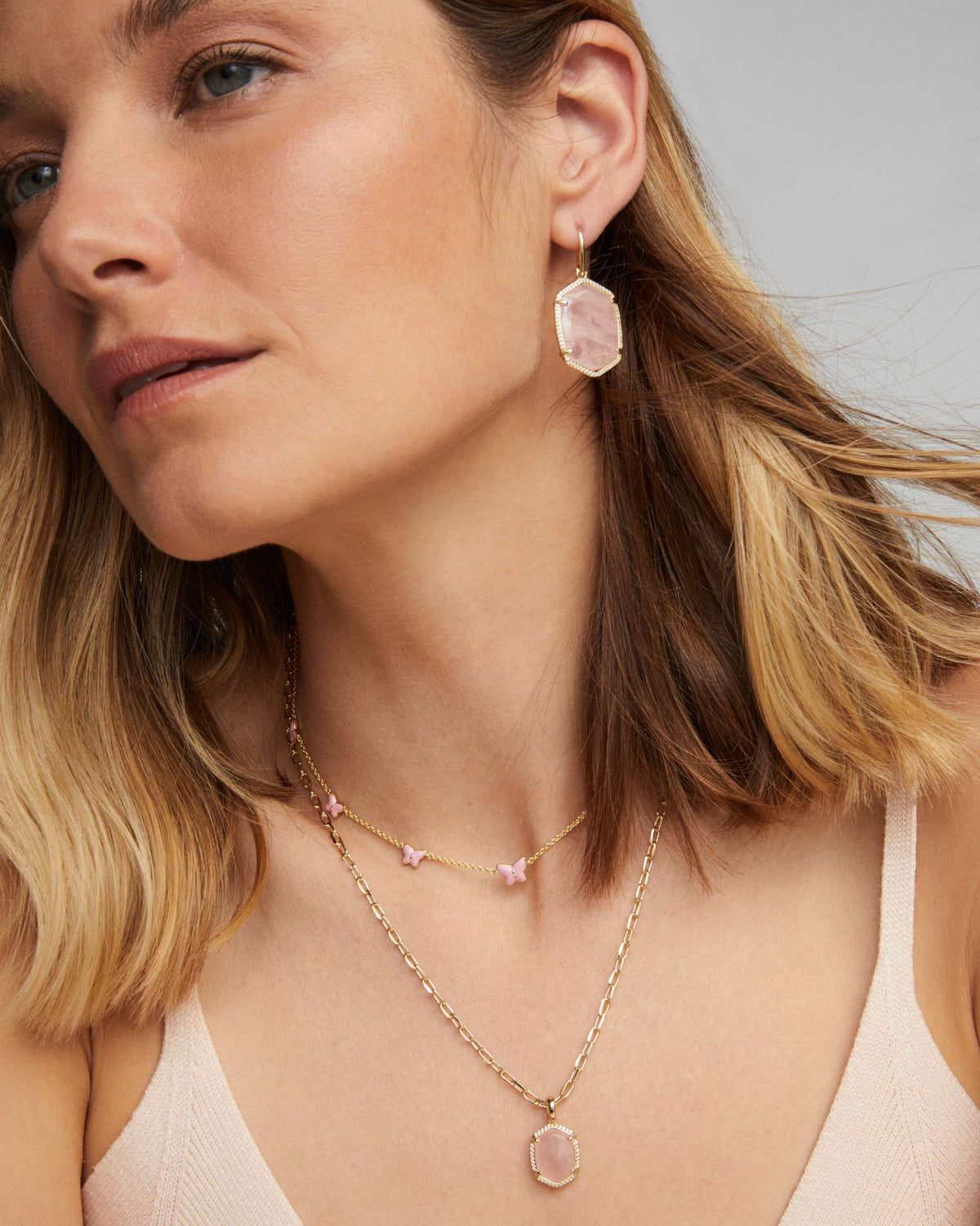 Daphne Gold Pave Frame Drop Earrings
