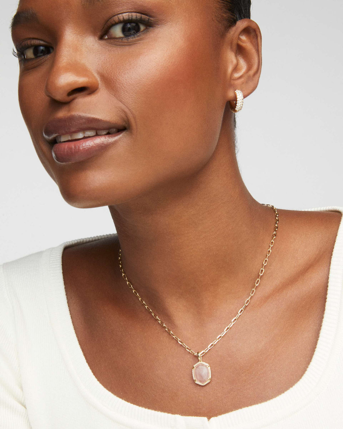 Daphne Gold Pave Frame Short Pendant Necklace