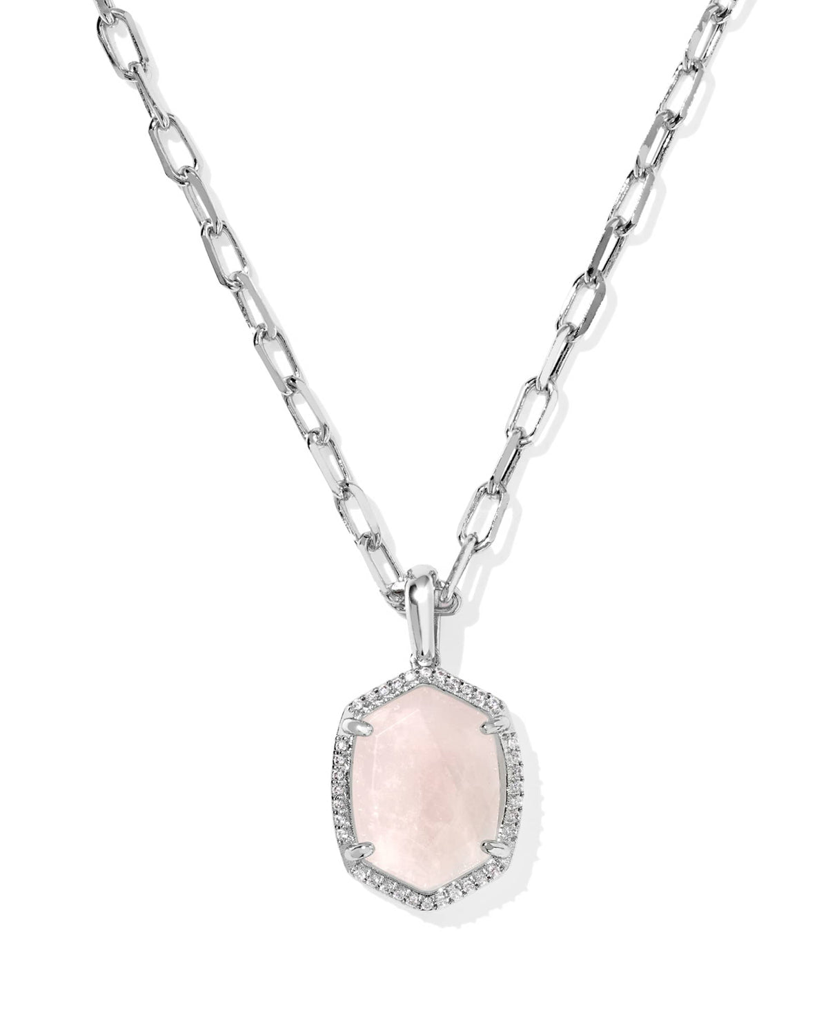 Daphne Silver Pave Frame Short Pendant Necklace