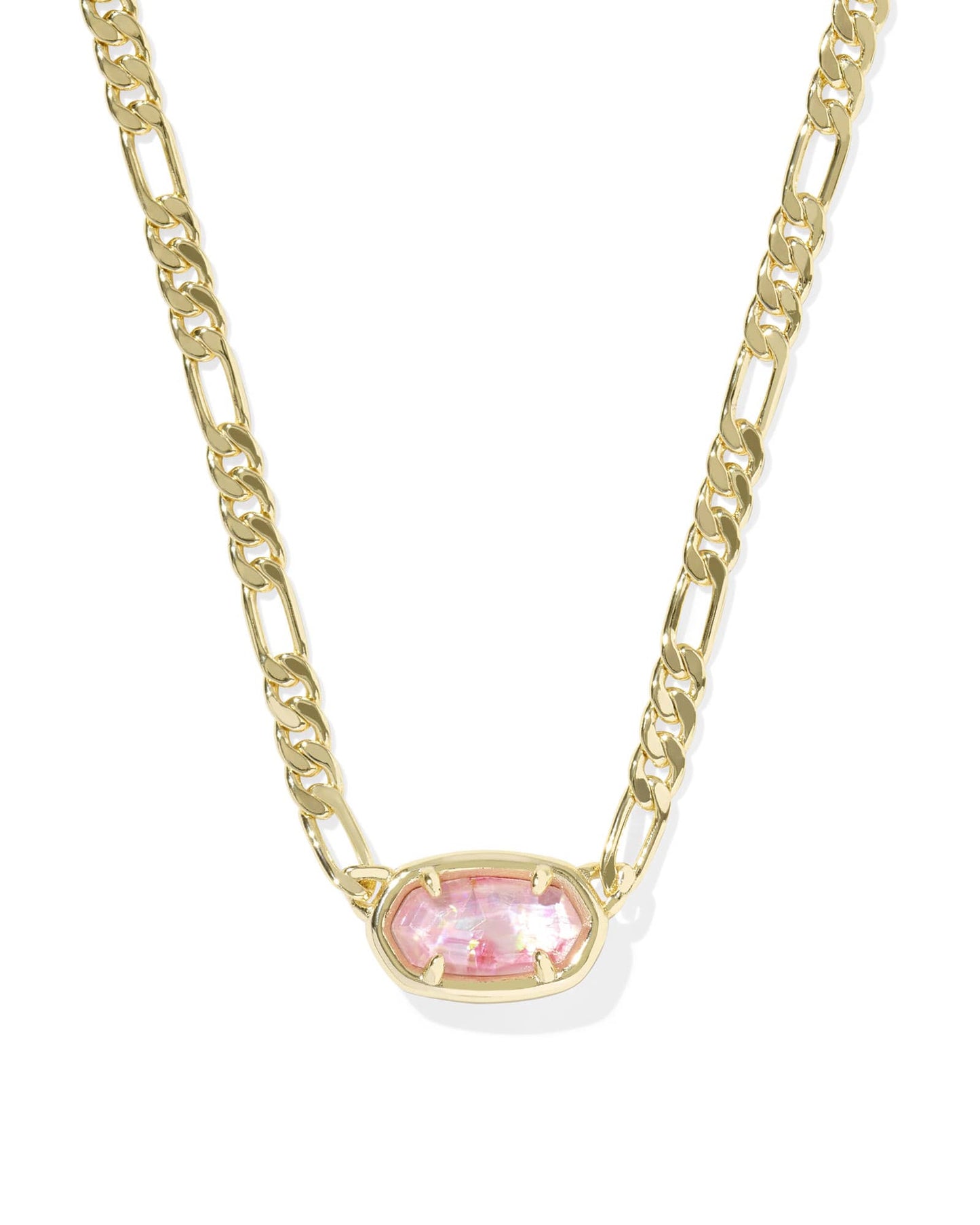 Elisa Gold Figaro Chain Short Pendant Necklace in Pink Iridescent Mother-of-Pearl