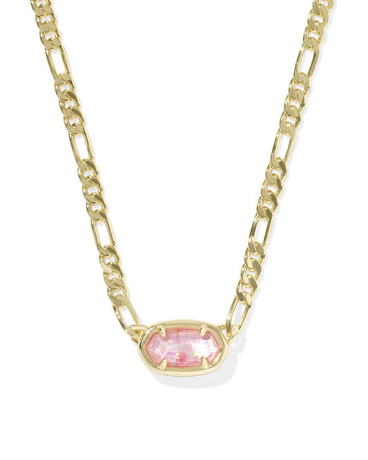 Elisa Gold Figaro Chain Short Pendant Necklace in Pink Iridescent Mother-of-Pearl