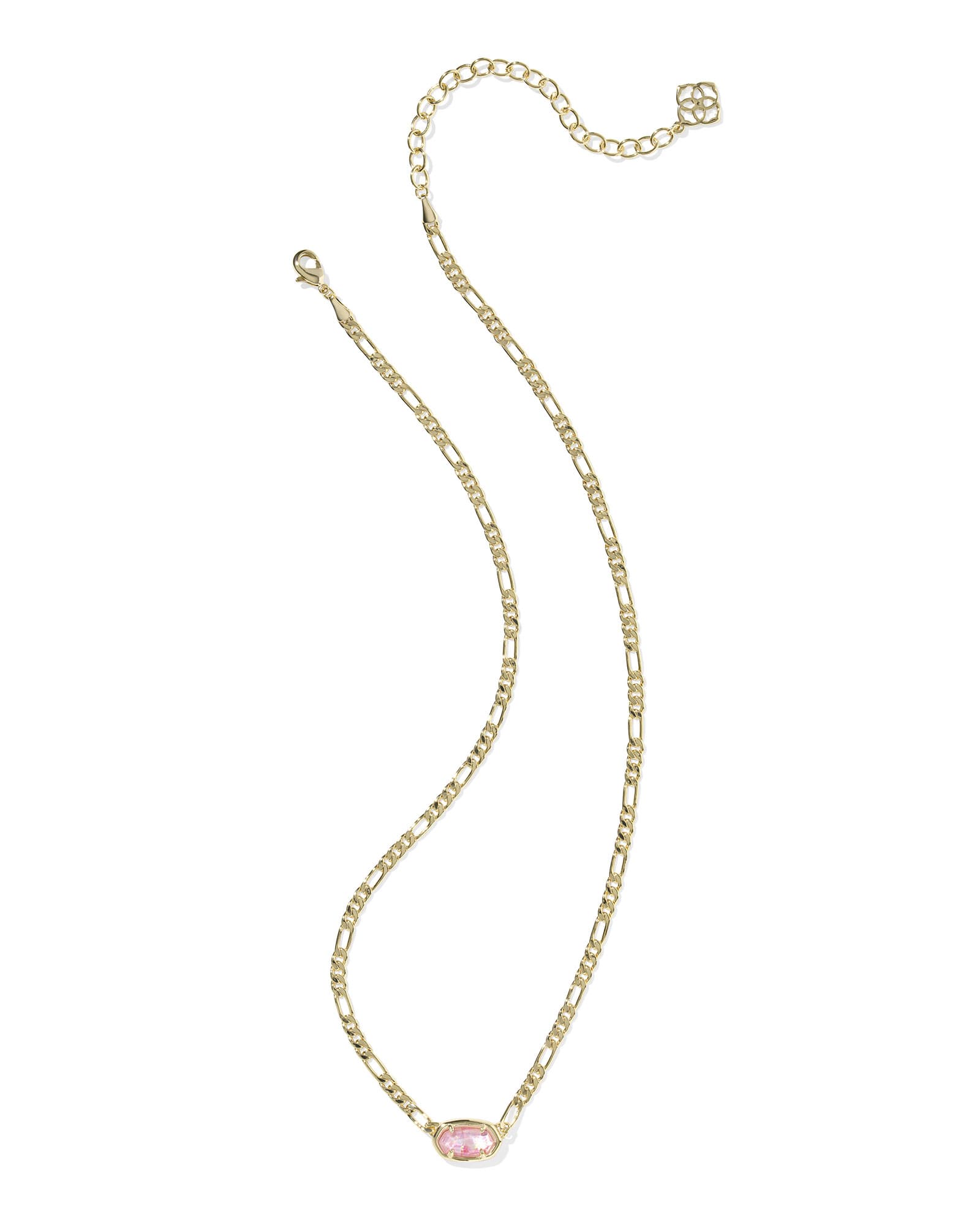 Elisa Gold Figaro Chain Short Pendant Necklace in Pink Iridescent Mother-of-Pearl