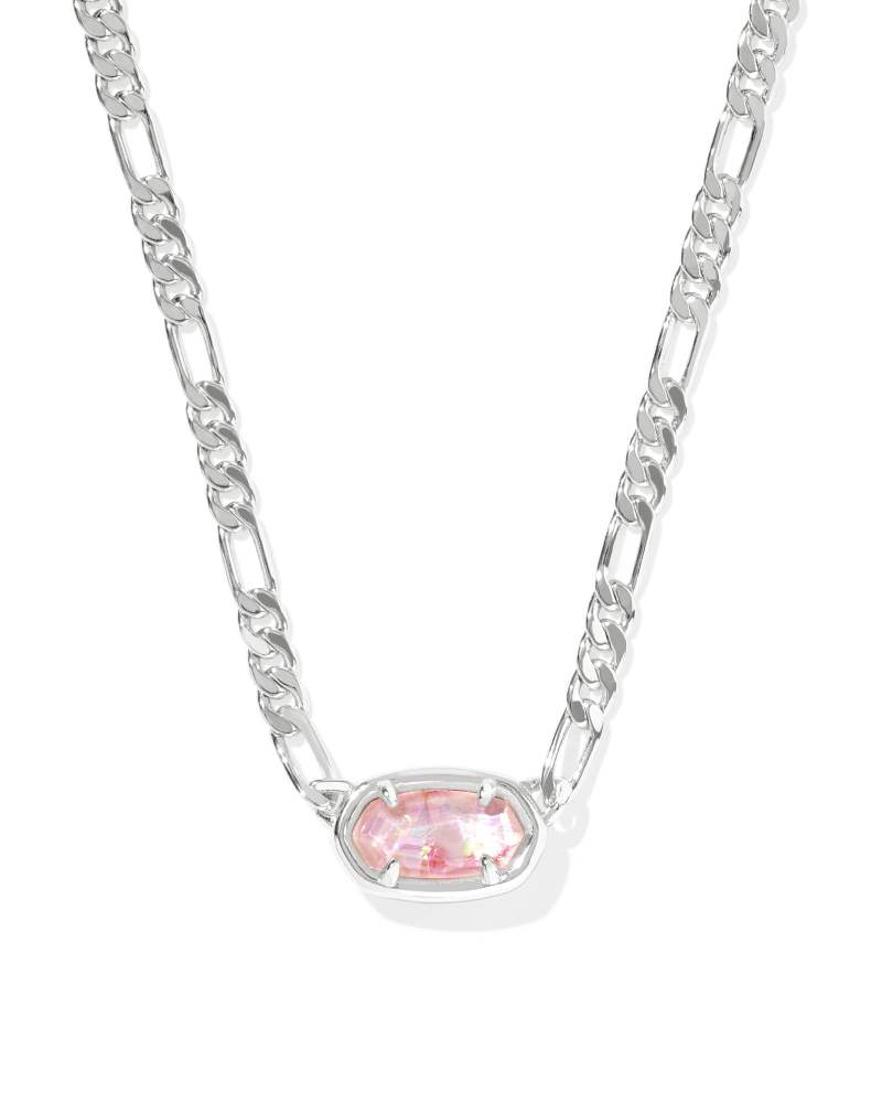 Elisa Silver Figaro Chain Short Pendant Necklace in Pink Iridescent Mother-of-Pearl