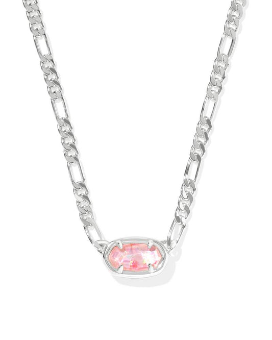 Elisa Silver Figaro Chain Short Pendant Necklace in Pink Iridescent Mother-of-Pearl