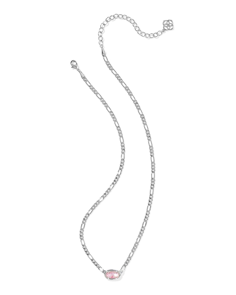 Elisa Silver Figaro Chain Short Pendant Necklace in Pink Iridescent Mother-of-Pearl