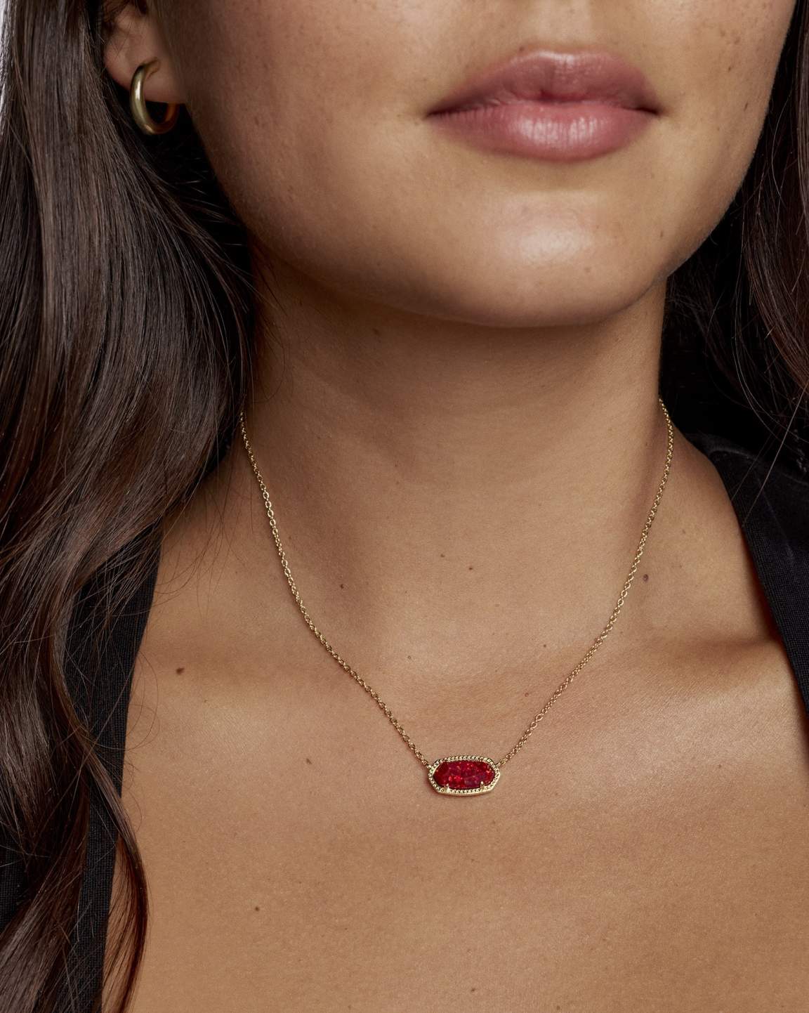 Elisa Gold Short Pendant Necklace In Red Kyocera Opal