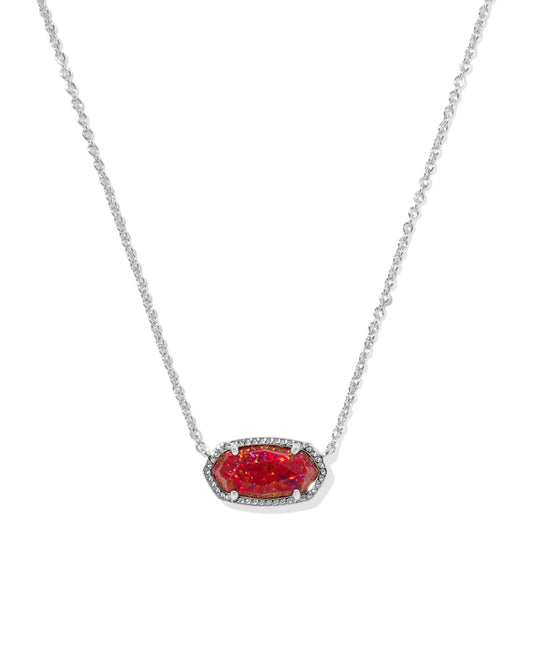Elisa Silver Pendant Necklace in Red Kyocera Opal