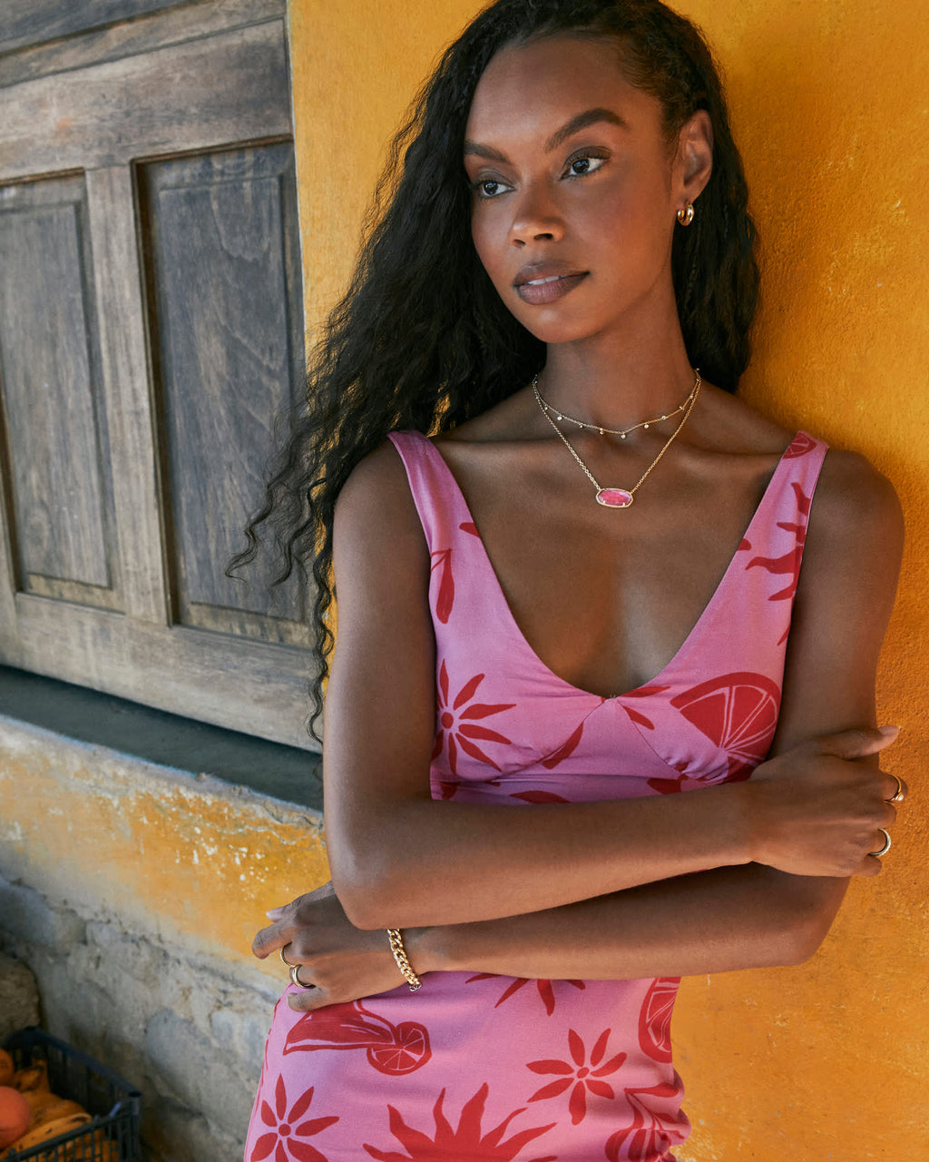 Elisa Gold Statement Short Pendant Necklace in Azalea Illusion