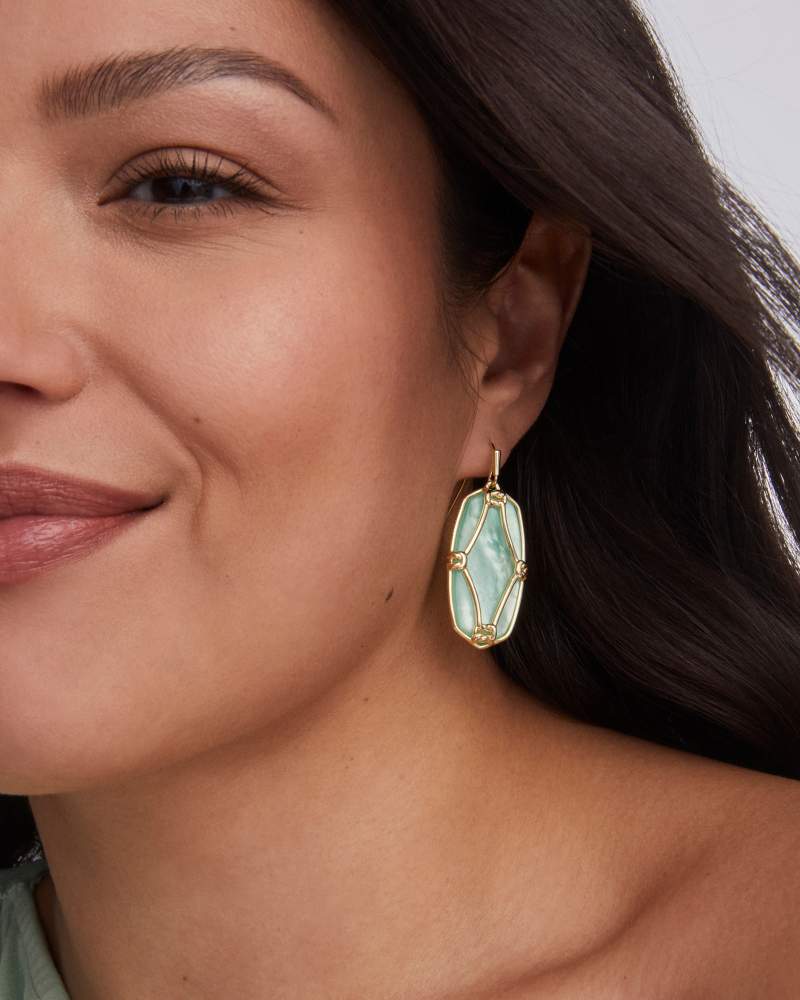 Elle Lattice Frame Gold Drop Earrings